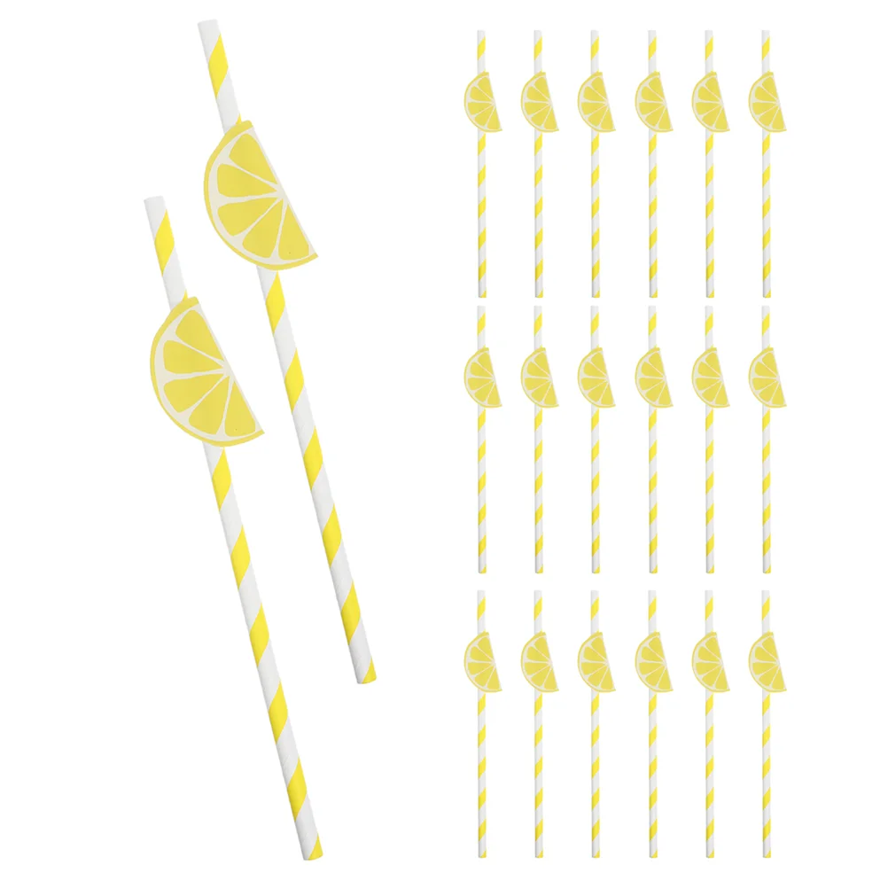 40pcs Lemon Paper Straws Disposable Straws Paper For Cocktail Summer Straw Party Decorations Kitchen Dining Bar