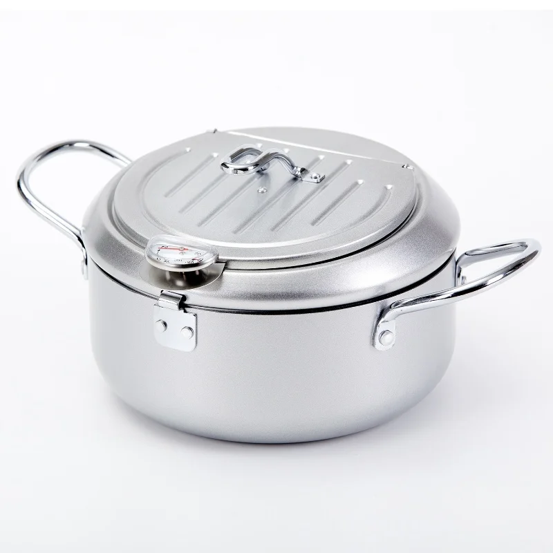 Small Deep Fryer with Thermometer and Drain Rack Non-stick Deep Fryer for French Fries Fish and Chicken