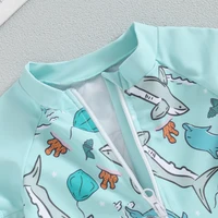 3PCS Kids Baby Swimsuit Bikini Set Fashion Summer Shark Print Zipper Short Sleeve Rash Guard Swim Trunks Hat Swimwear Beachwear 5