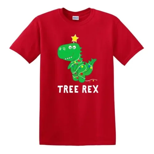 Albero Di Natale Rex T Shirt Tea Dinosaur Lights Xmas Funny Top Maniche Lunghe O Corte