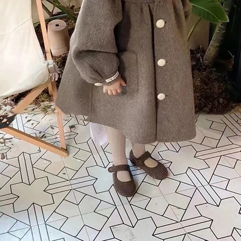 Baby Girls Trench Fashion Peter Pan Collar Woollen Coat Winter New Korean Style Children Coats Clothes