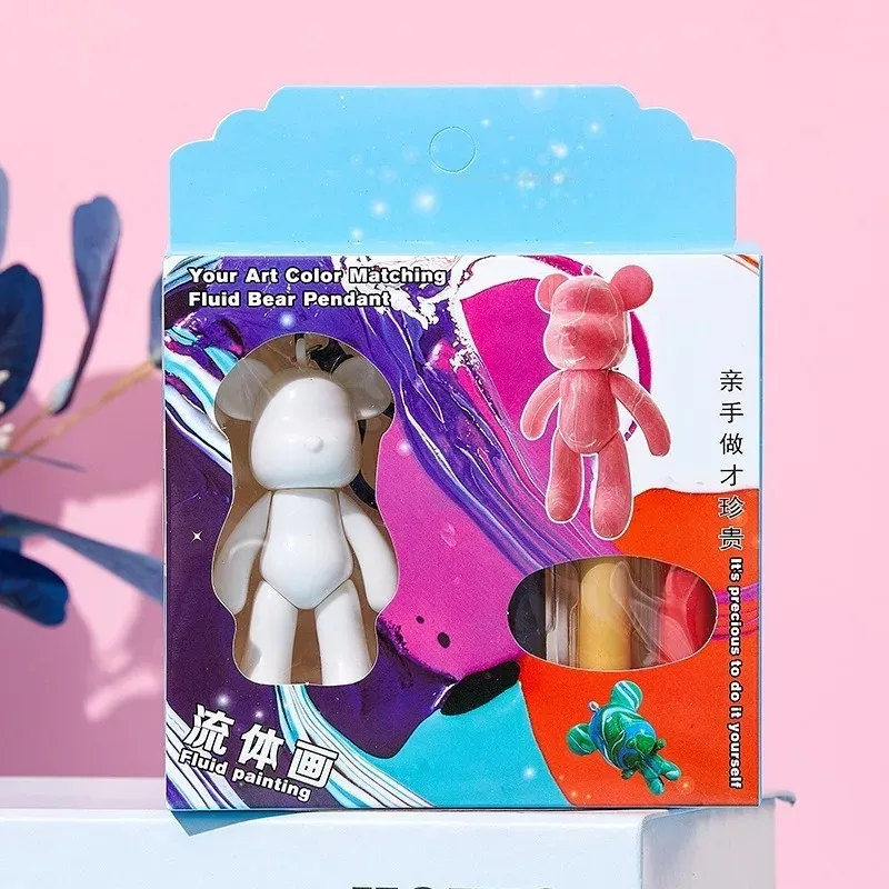 대형/소형 머리 곰 키 체인 아트 유체 페인트 상자 세트 DIY 어린이 수제 크리 에이 티브 장식 선물 유체 그림 안료