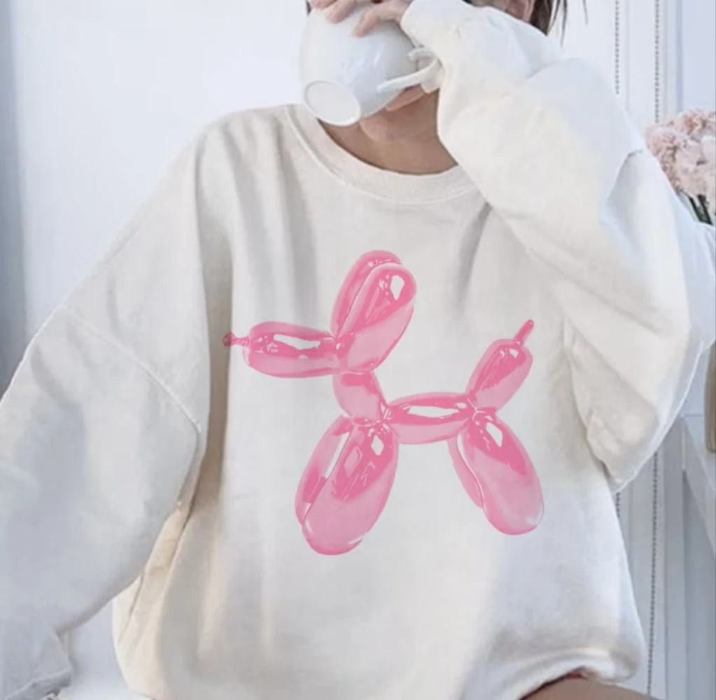 Y2k Pink Baloon Print Sweatshirt Cute Unique Comfort Color Crewneck Streetwear Coquette Aesthetic Trendy Kawaii Graphic Pullover