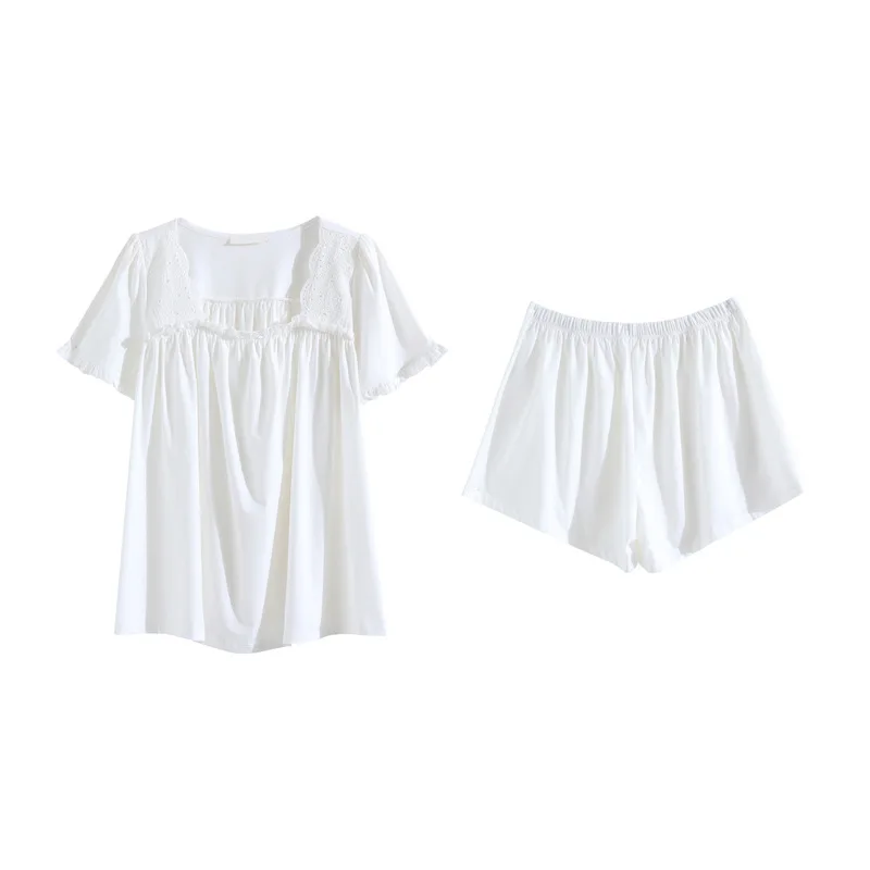 French Princess Sleepwear Cotton Short Sleeve Summer Women's Sweet and Cute Shorts Set Casual Loose Palace Style Two-Piece Set