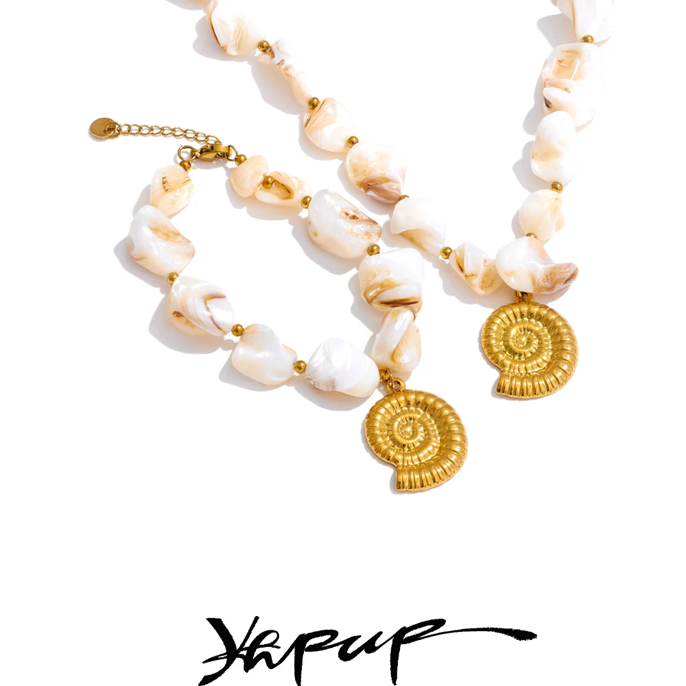 Yhpup Shell Chain Conch Pendant Necklace Bracelet