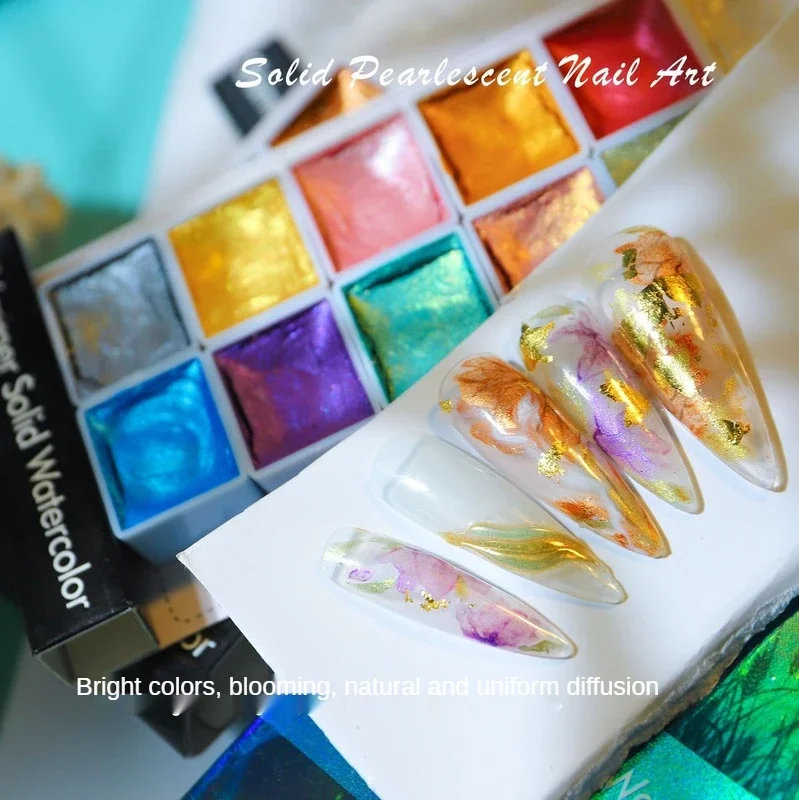 6/12 Colors Nail Art Watercolor Solid Pearlescent Pigment Set Smudge Powder DIY Nail Painting Glitter Aquarela Powder Kit Beauty