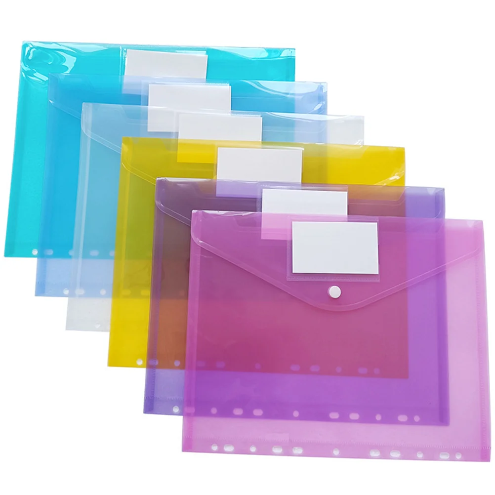 

6 Pcs Plastic Folders File Storage Bags Holders Office Supplies Snap Button Pouches Transparent Organizers