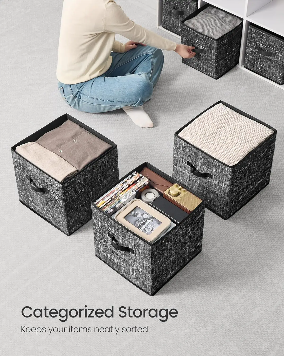 Storage Cubes, 13-Inch Non-Woven Fabric Bins with Double Handles, Set of 10, Closet Organizers for Shelves, Foldable, for Clothe 4