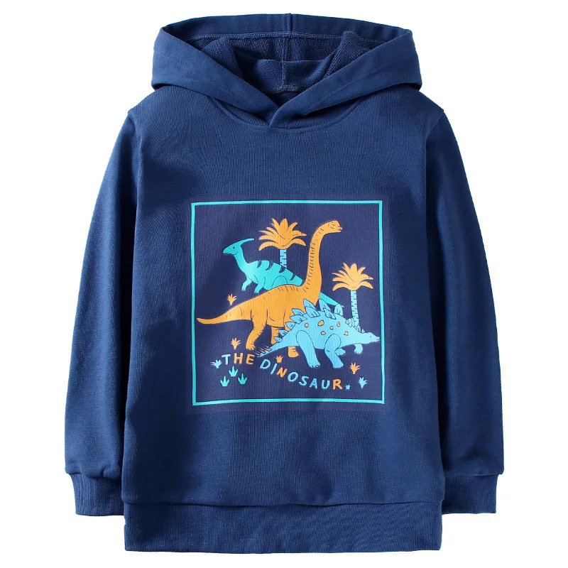 

2-16 Years Spring Fall Children Clothes Tops Kids Boy Hoodie Grey Blue Cartoon Dinosaur Boys Coat Pullover Hoodies