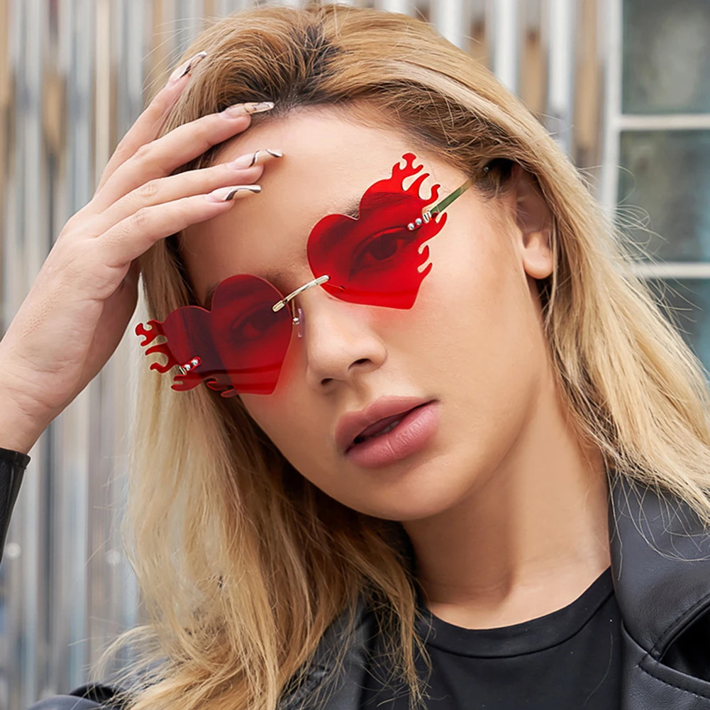 Gafas de sol con forma de corazón para hombre y mujer, lentes sin montura, estilo Retro, a la moda, con diseño de corazones irregulares, con protección UV400| | - AliExpress