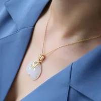 Hetian-Pendentif Éléphant en Pierre Naturelle pour Femme, Bijou Ras du Cou, Plaqué Or 18K, pour Anniversaire 3