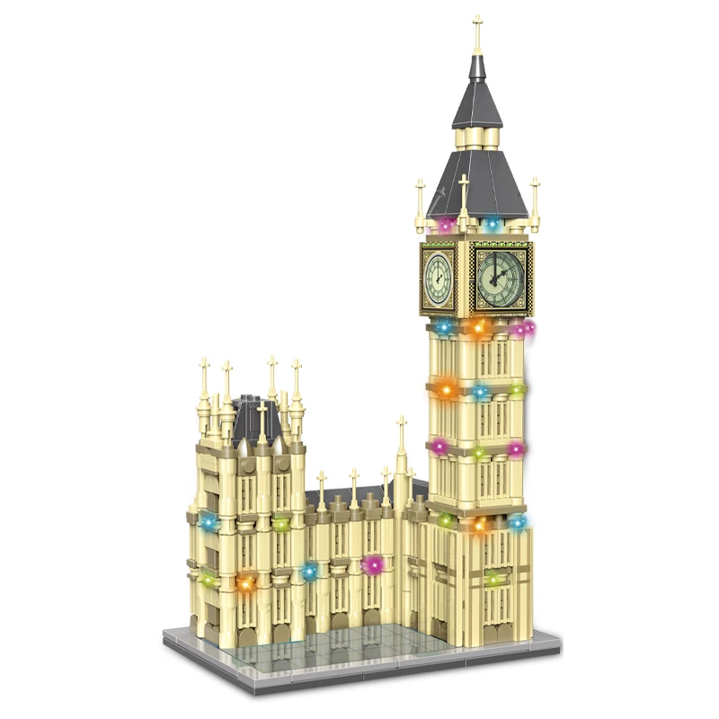 815pcs City Architecture MOC 3D Pointer Rotation Luminous Clock Building Blocks Friends LED Lights Big Ben Bricks Toys For Kids wooden block puzzle Blocks