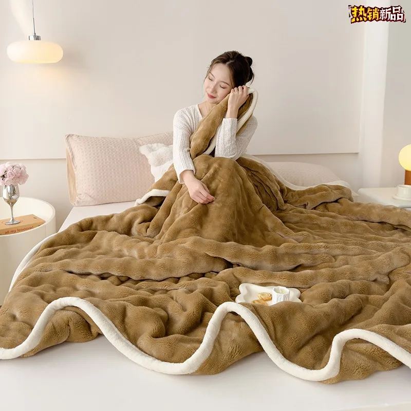 Light luxury premium rabbit fur blanket double-sided plush thickened multifunctional air conditioning blanket nap cover blanket 5