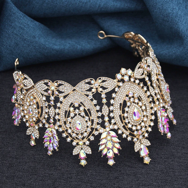 Pink Bridal Crown Vintage Baroque Rhinestone Tiaras Headdress Pageant Miss Party Wedding Crown Jewelry Hair Accessories