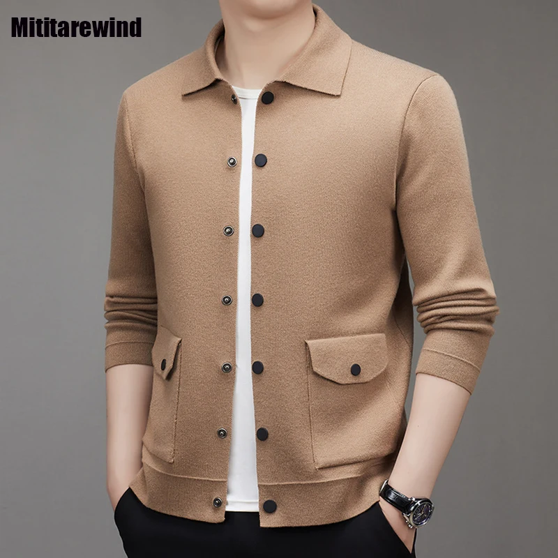 

Fall Winter Mens Sweater Business Commuter Knitwear Brand Cardigan Lapel Thicken Solid Sweater Korean Style Sweater Coat Casual