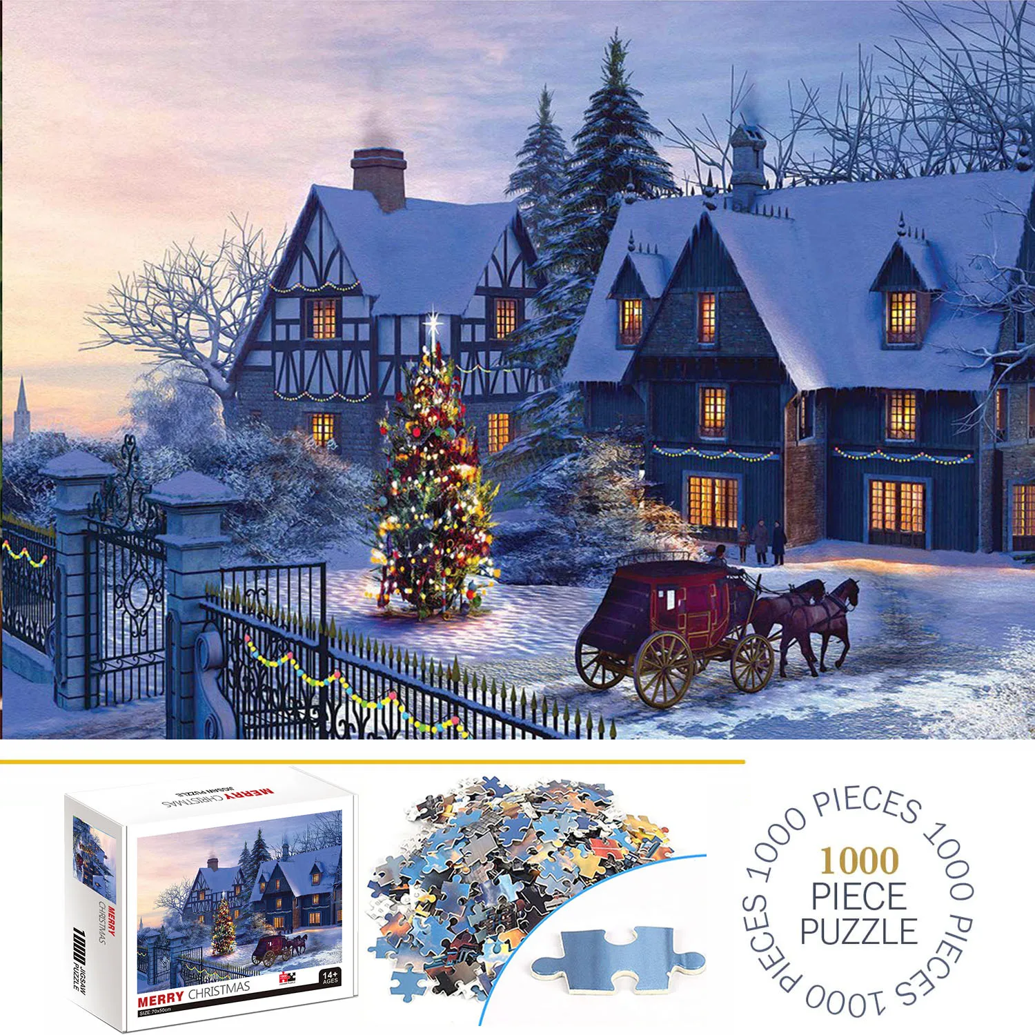 1000 Pieces Merry Christmas Jigsaw Puzzles for Adults Home Decor Games Family Fun Floor Puzzles Educational Toys for Kids