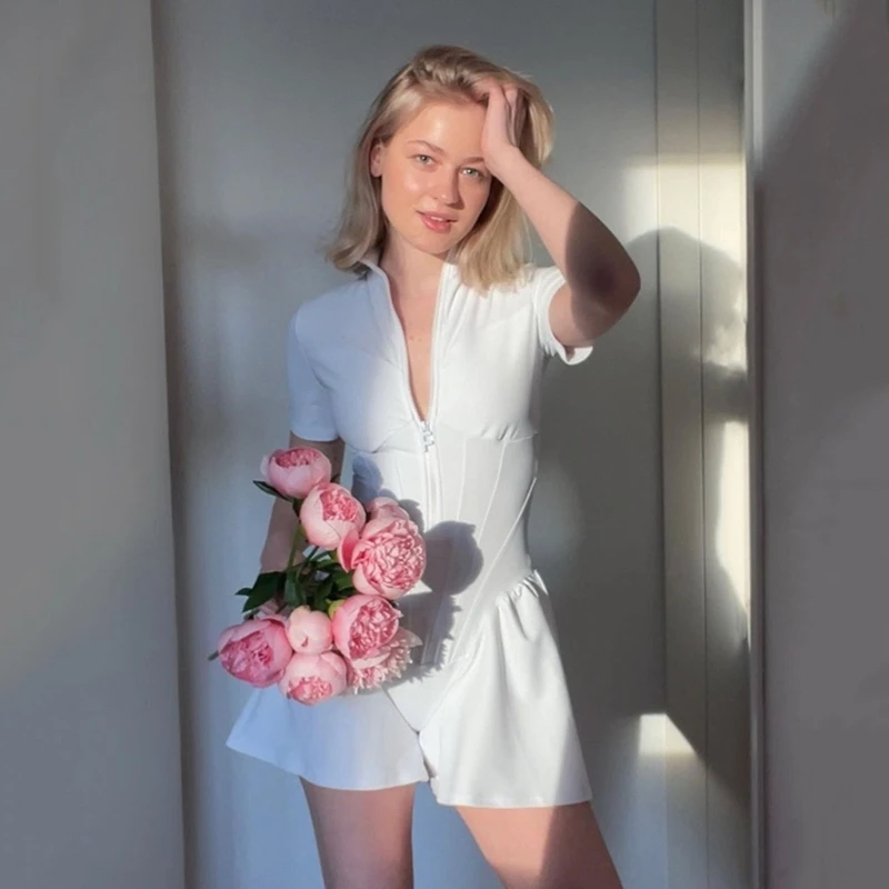 

Short Sleeve Summer Casual Shorts Jumpsuit Zipper Womens Loose Jumpsuit Playsuit