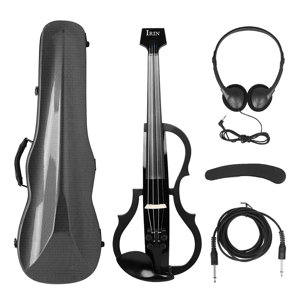 Carbon Fiber Electric Violin 4/4 Headless Fiddle Professional Electric Violin With Bow Carry Case Headphone Cable Shoulder Rest