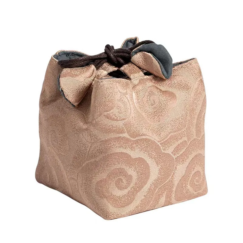 Chinese Style Tea Ceremony Master Cup Cloth Bag Art Portable Bag Square Brocade Drawcord Embroidery Thicken Storage ZD46