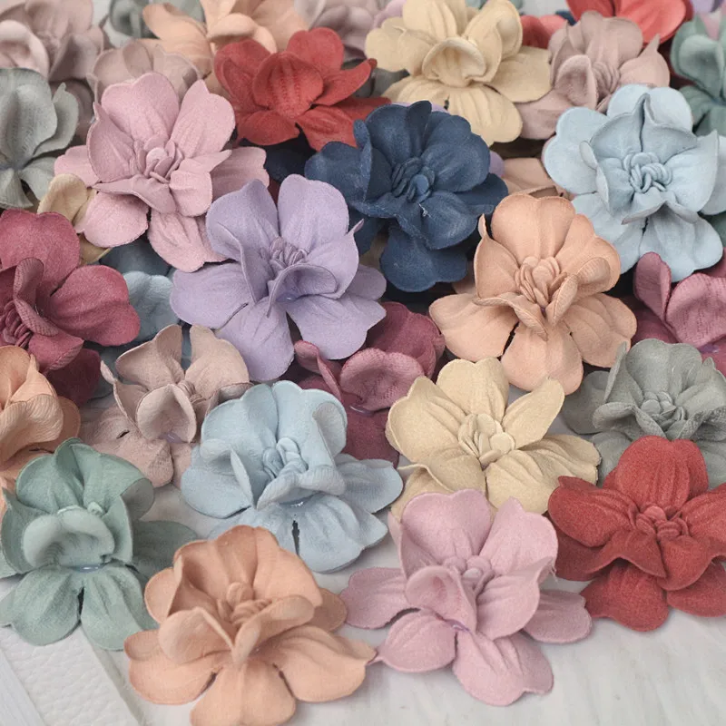 48 Pièces Têtes De Fleurs Artificielles 2.5-9cm - Multicolores, Tissu, Pour Décoration Gâteau, Mariage, DIY - 4