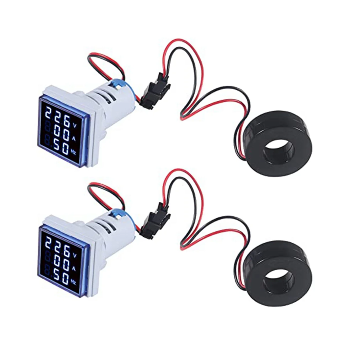 

2PCS Current Voltage Hertz Meters, Digital 3In1 22mm Voltmeter Ammeter Hz Meter AC 60-500V Current Frequency Indicator