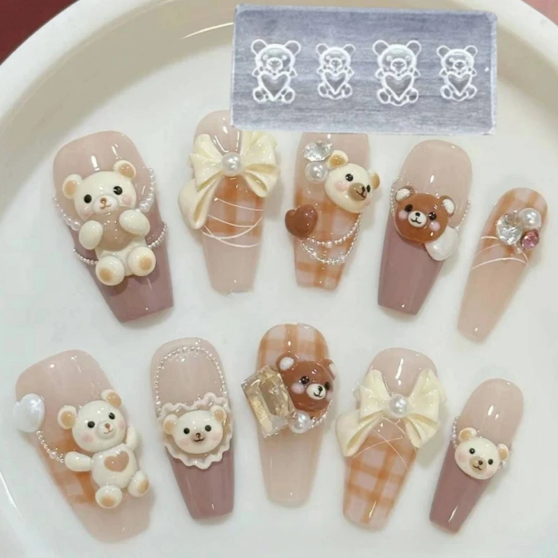 5 Pack*3D Cats&Dogs Nail Mold Transparent Silicone Carving Mould DIY UV Gel Nails Silicone Mould For Manicure Decora Tool(4*2CM) 6