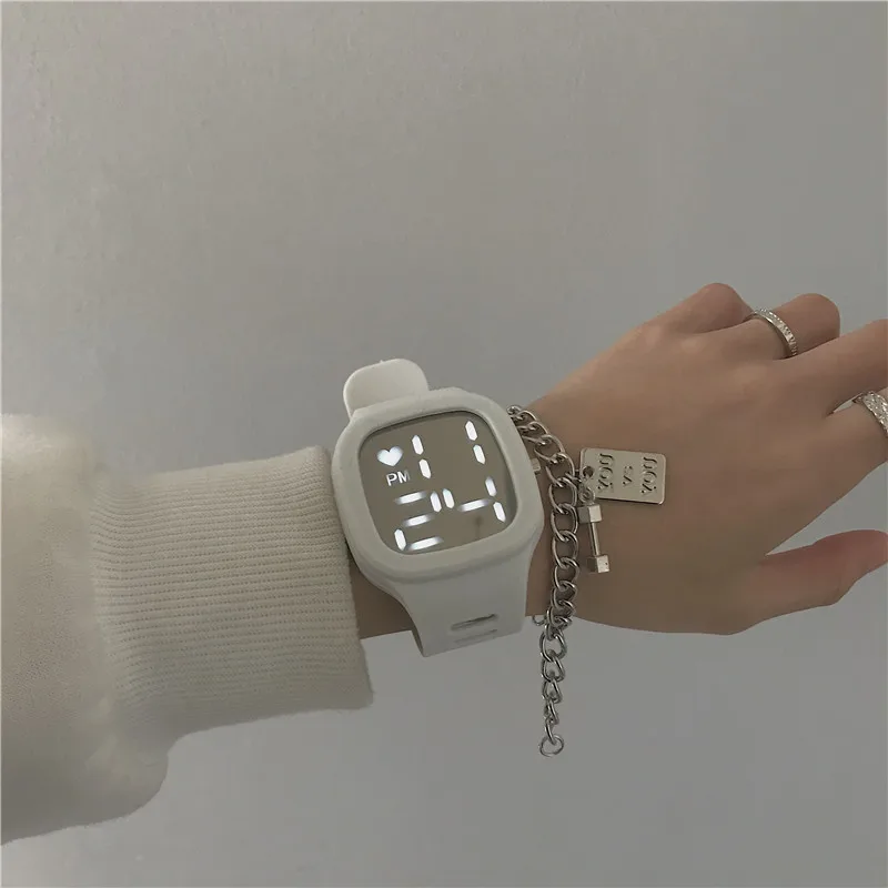 Fashion Electronic Led Dightal  Watch For Ins Niche Square Mirror Watch For Men Women Students Korean Version Simple Temperament