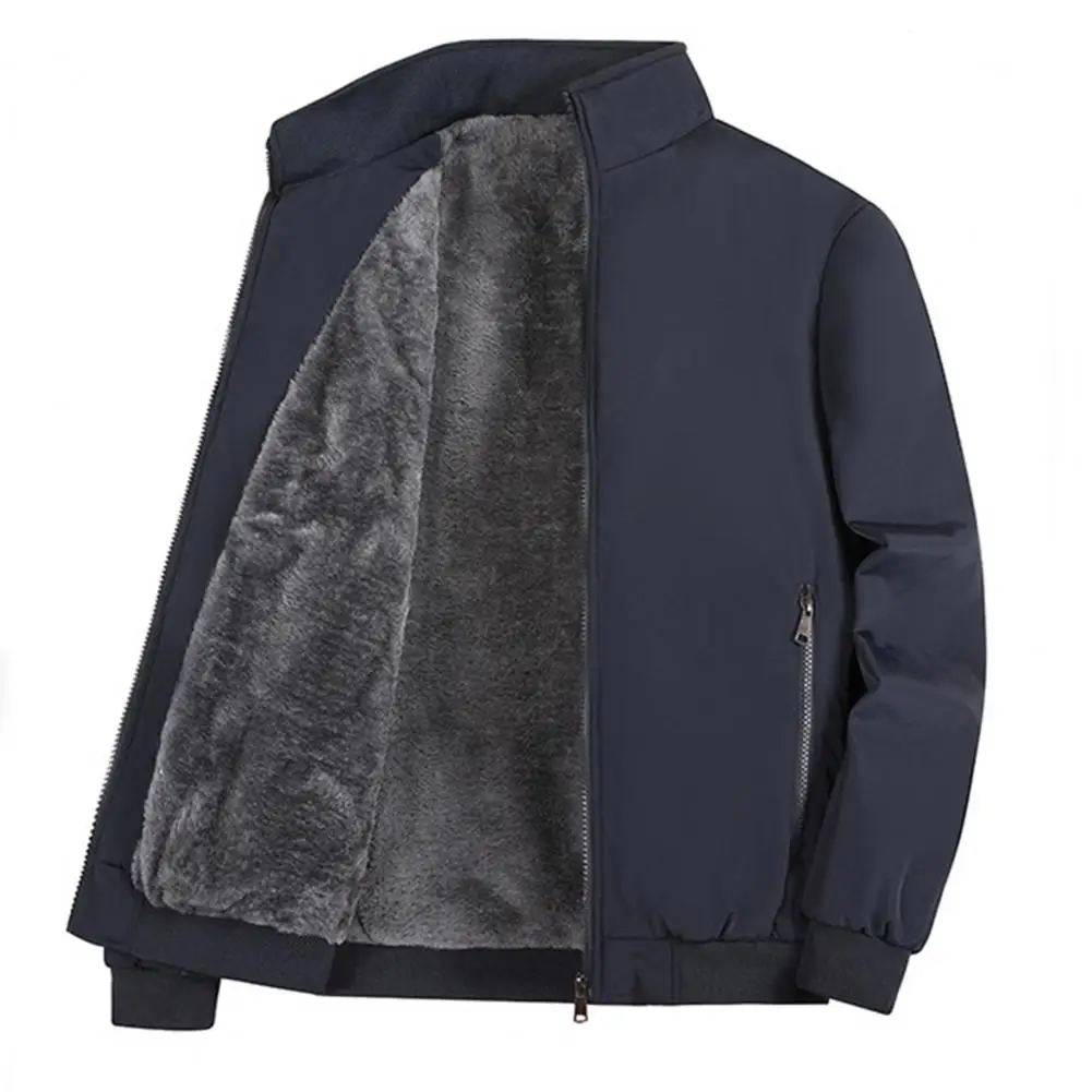 

Autumn And Winter Men's Jackets Thick Plush Stand Collar Plus Size Zipper Pocket Zipper Cardigan Long Sleeve Men's Jacket