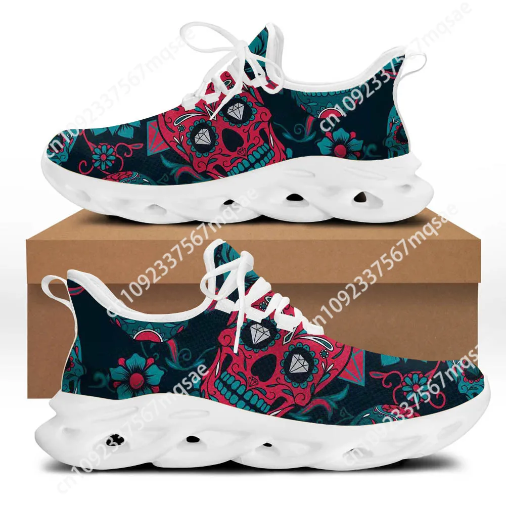 Sugar Skull Design Ladies Vulcanized Shoes Lightweight Lace Up Skull Print Custom Women Sneakers Casual Breathable Jogging Shoes 4
