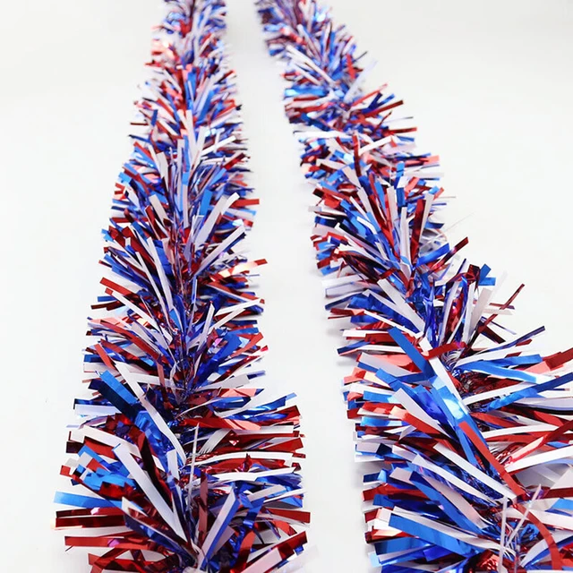 4th Of July Garland Decor,33Ft Glitter Tinsel Patriotic Decorations For Tree Car Golf Cart Parade Float Bike Outdoor Holiday Independence Day Memorial