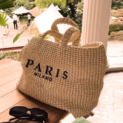 Beach Tote Bags For Women Handbag And Purse Luxury Designer 2023 New In Papyrus To Weave Hollow Out Letter Bohemian Shoulder Bag