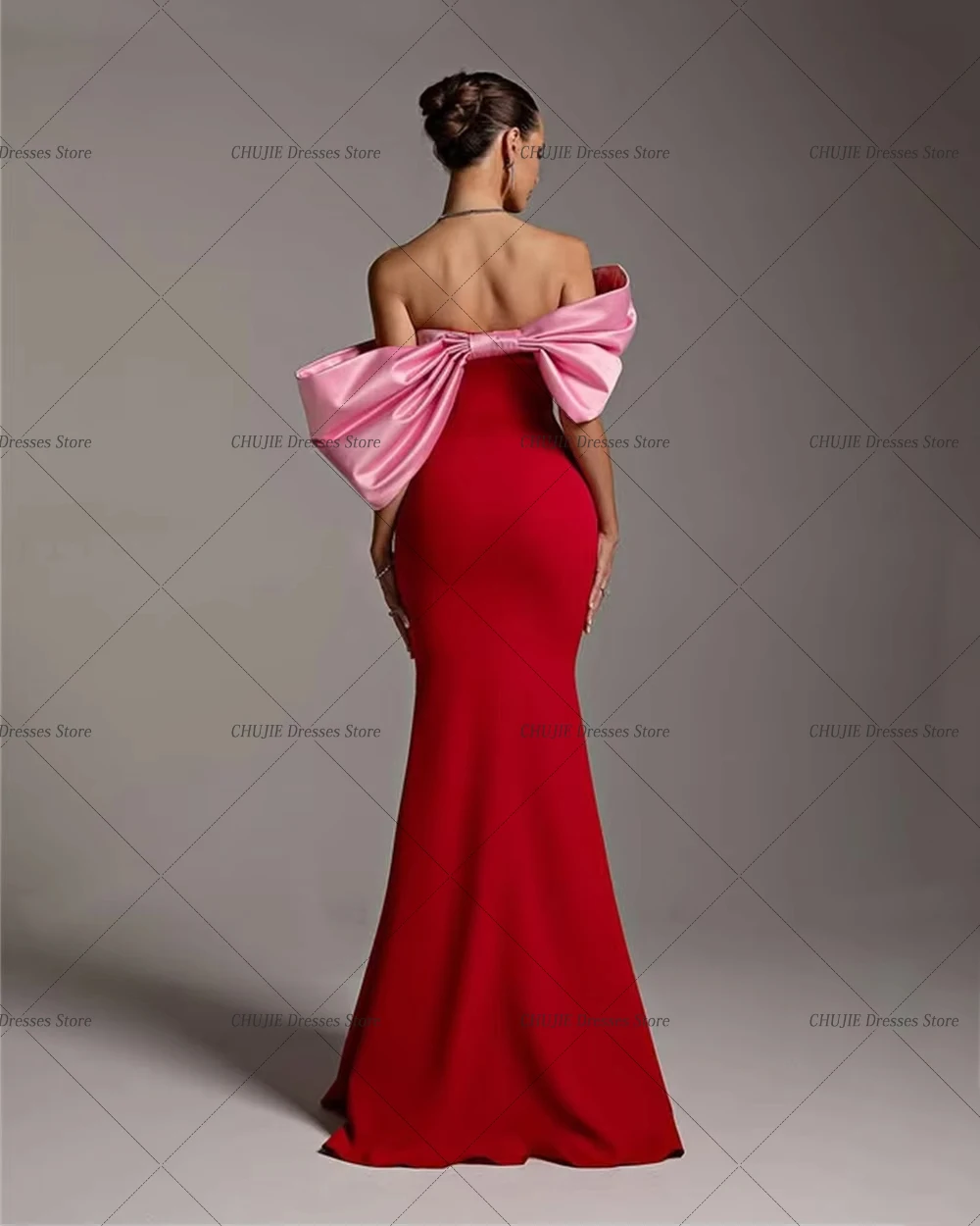 strapless open back dress Plus-Size Off-The-Shoulder Long Prom Dress with Slit Dusty Rose / 20