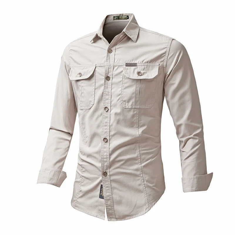 Men's Cargo Shirt Spring Autumn Tactical Work Long Sleeve Shirt Tops Outdoor Casual Multi-pocket Outwear Camp Hiking Coats