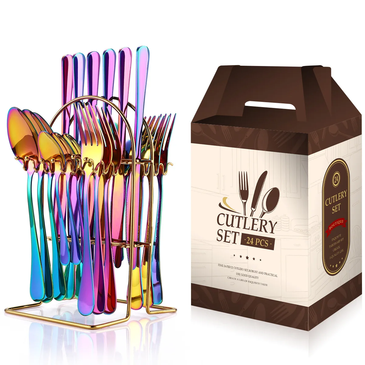 

Matte Black Gold Silverware Set 24 Pieces Tableware Cutlery Set Knives Forks Spoons Teaspoon with Gift Box Dishwasher Safe