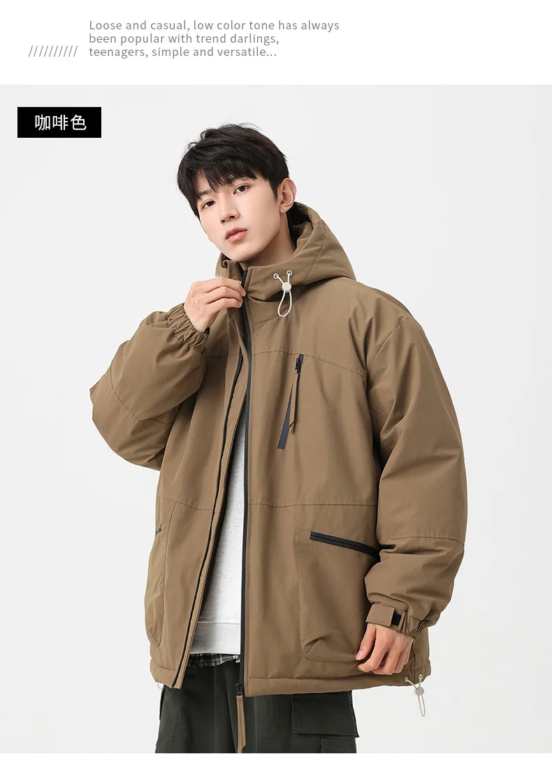 Lässige Herren-Jacken mit Kapuze, Baumwolle, gefüttert, 20225, Winter, Outdoor, locker, einfarbig, dicke Parkas, Streetwear, winddicht, Top-Down-Mäntel – Detail 14