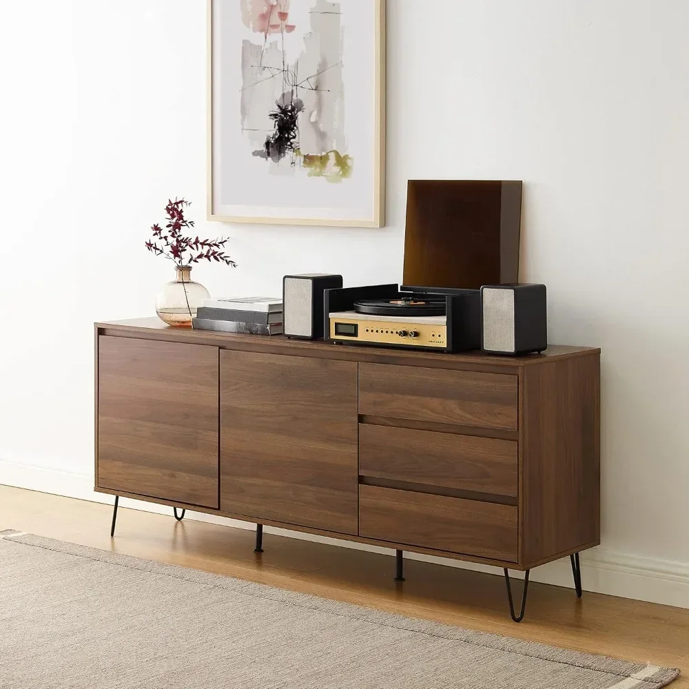 Teagan Medieval Record Storage Sideboard et Cabinet, Brown Oak，63 L x 15.75 W x 27.25 H inches