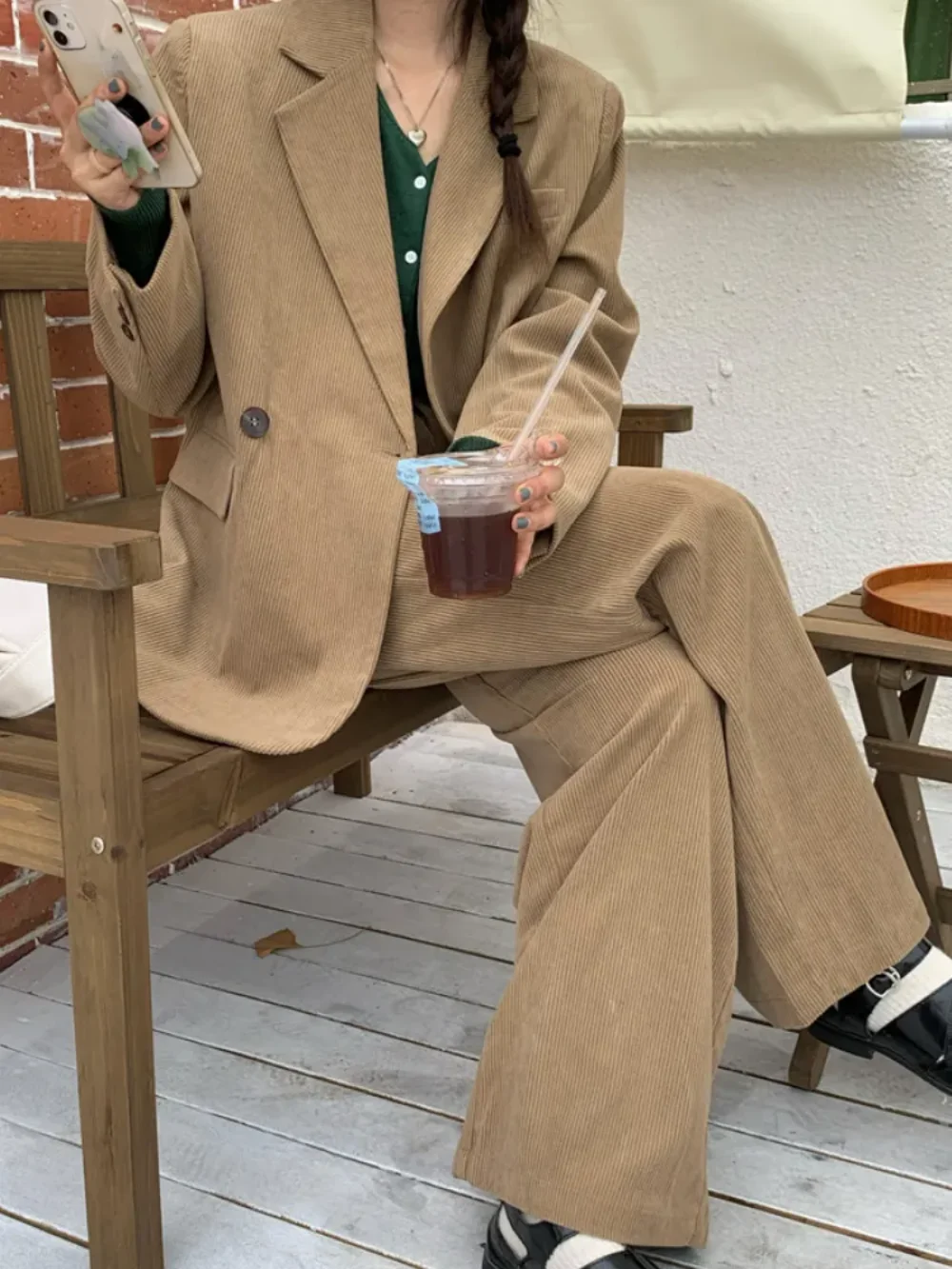 2023 Fashion Elegant Casual Women Blazer Pantsuits Autumn Office Corduroy Loose Business Trousers Suit Femme Streetwear Outfits