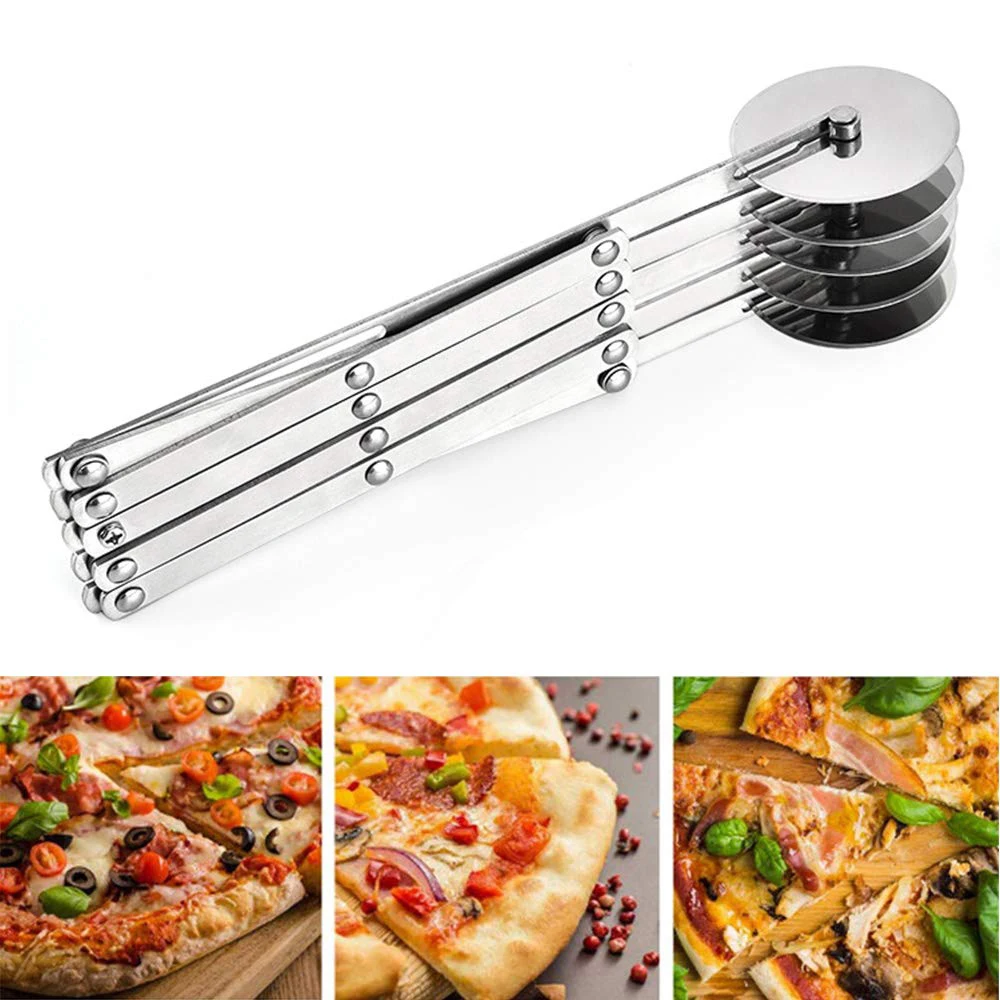 5 Wheel Pizza Cutter Pastry Cake Knife Stainless Steel Pies Waffles Dough Divider Cookies Expandable Baking Cutter Kitchen Tools