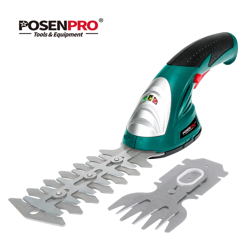 POSENPRO pruning shears cordless grass hedge trimmer PGHT7.2, 7.2V, 2 in 1, battery rechargeable shear hedger, cordless garden tool
