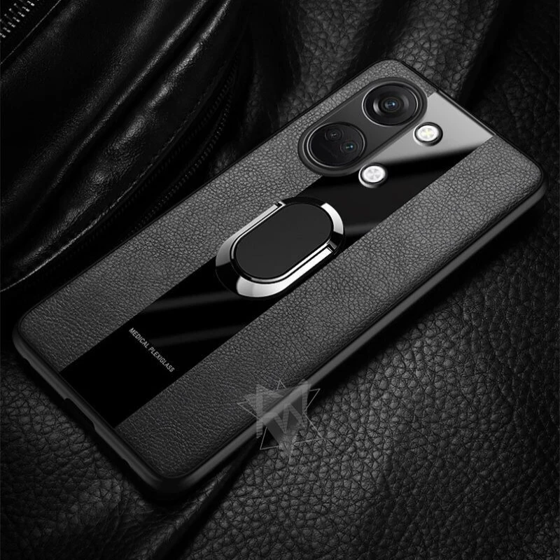 Luxury Leather Magnetic Ring Phone Case - Stylish Silicone Shockproof Bumper Cover
