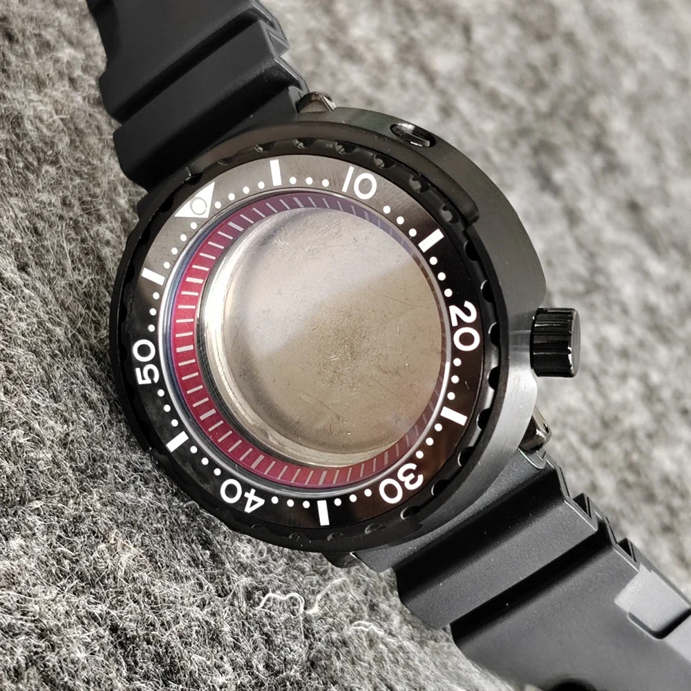 

45mm Watch Case for SeikoTUNA Style Black Red PVD Case Stainless Steel Strap Sapphire Glass Suitable for NH35/36 Movement