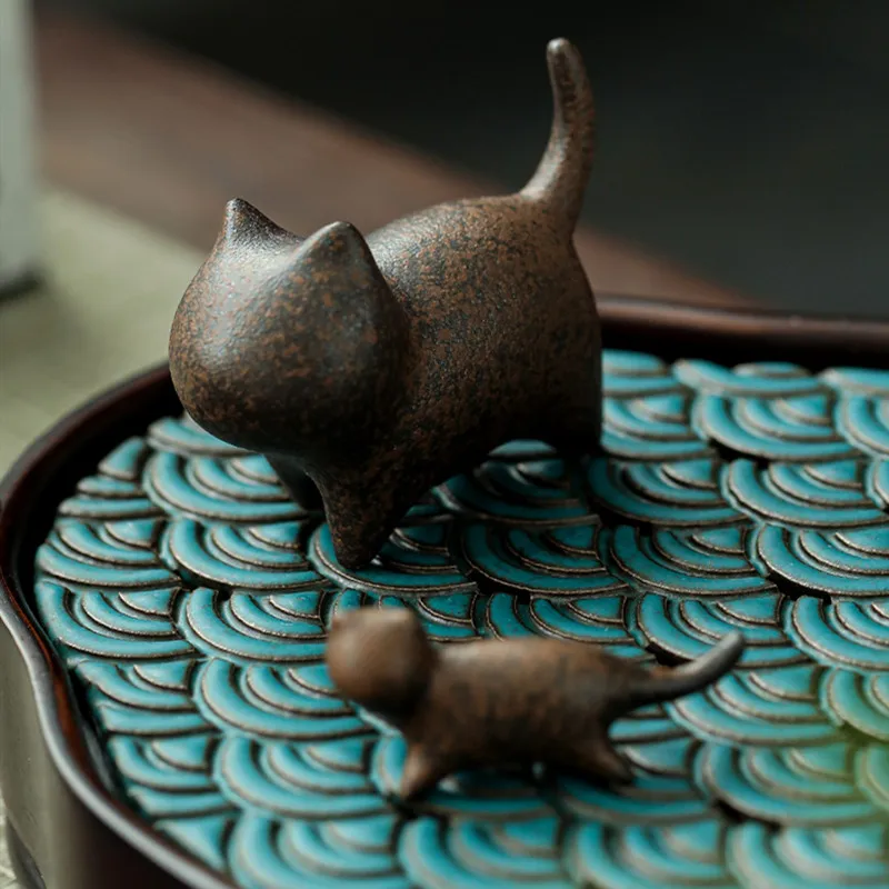 2pcs Coarse Pottery Tea Pet Decoration Home Can Keep Ceramic Kitten Ornaments Tea Tray Decor Chinese Tea Ceremony Accessories