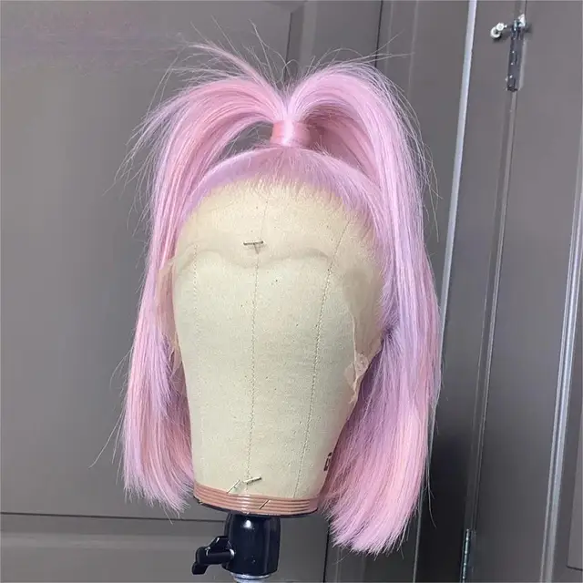 Mint Green Human Hair Wigs 613 Blonde Platinum HD Transparent Lace Front Wig Pink Colored Short Bob Wig 13x4 Lace Frontal Wigs 1