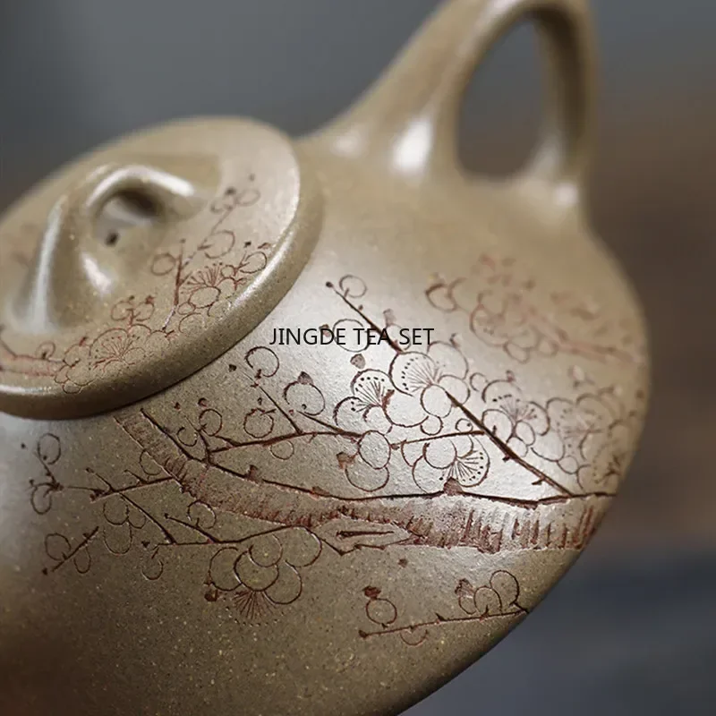 160ml Yixing Yixing Zisha teapot hand carved plum blossom stone spoon tea drinking pot China