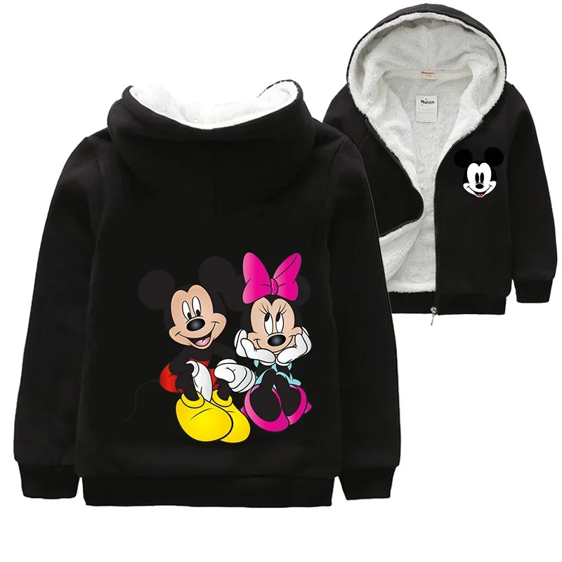 Winter Thick Coat Cartoon Mickey Minnie Mouse Print Baby Boy Girl Outerwear Kid Zipper Jacket Children Sweater Pullover Overcoat