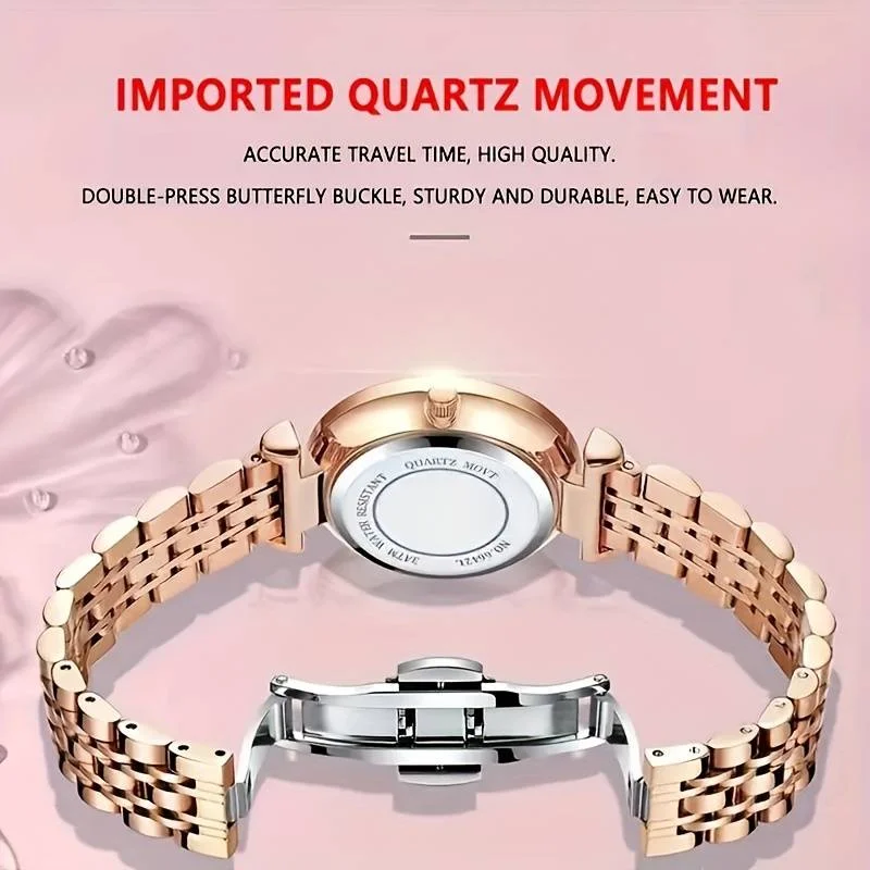 Sophisticated Women's Stainless Steel Quartz Watch - Luminous, Waterproof Design with Calendar Feature