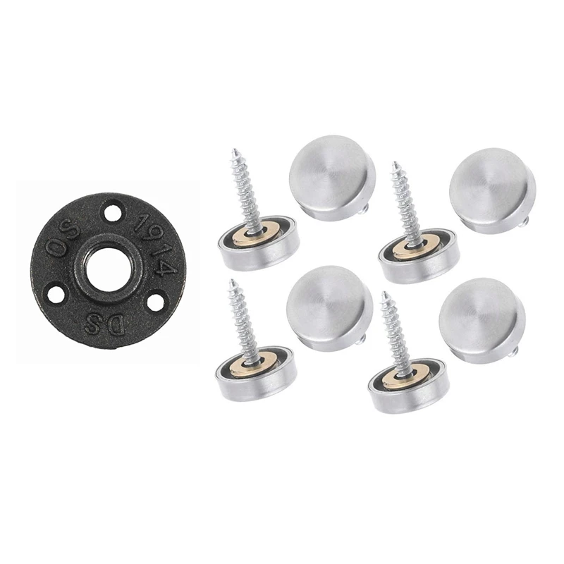 

Hot 16 Mm Stainless Steel Mirror Nails Screw Cap 8 Pcs With 1/2 Inch Black Cast Iron Pipe Fittings Floor Flange BSP Threaded
