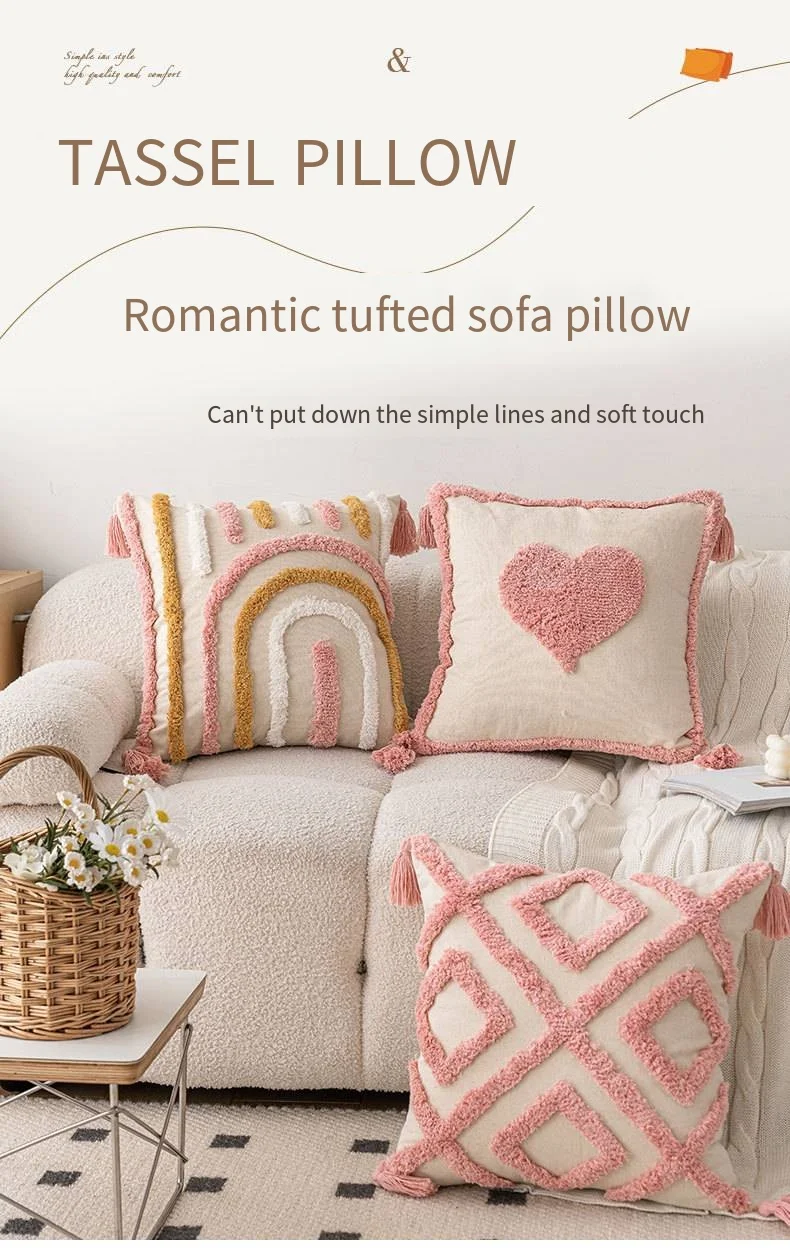 Description Picture 2 of itemins style pink tufted sofa throw pillow New home small fresh love detachable pillow pillow