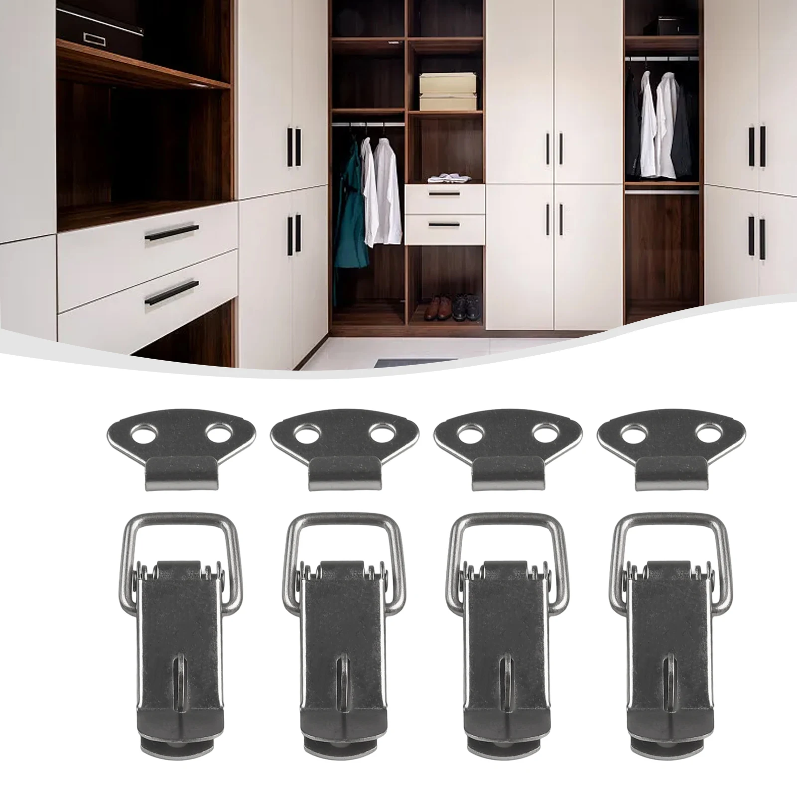 Description Picture 3 of itemMetal Lock Latches Cabinets Home Improvement Closets Door Hardware High Quality Silver 4PCS Cold Rolled Steel Protable