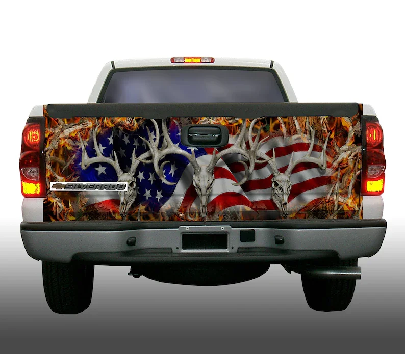 

American buck skull obliteration camouflage blaze truck tailgate wrap